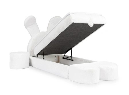 Łóżko kontynentalne Beti Plus 100x200 siwe uroczy unikatowy zagłówek w kształcie króliczka łózko z szafkami nocnymi i pufami