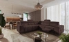 Narożnik z funkcją spania Castel III Lux brązowy prawostronny niezwykle komfortowy narożnik do salonu z wysuwanym podnóżkiem 
