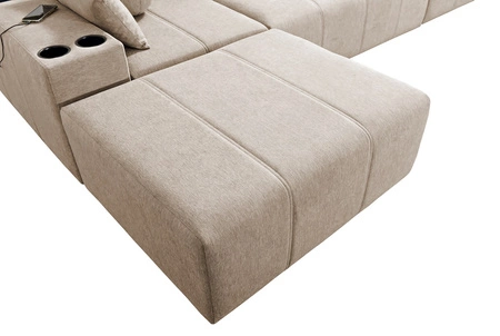 Narożnik z funkcją spania Tesalia XII miętowy lewostronny nowoczesny design komfortowe przesuwane oparcie szuflada w boczku mebla