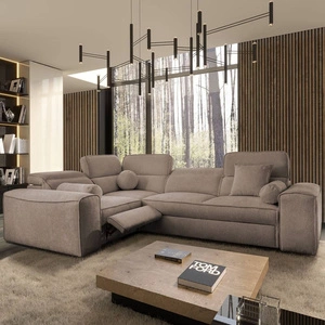 Narożnik z funkcją spania Viano II Lux jasny brąz lewostronny designerski narożnik do salonu z komfortowym wysuwanym podnóżkiem