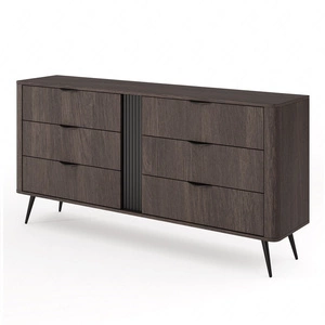 Komoda z szufladami Veris 163 cm dąb dunin / czarny oryginalny design komoda wsparta na wysokich metalowych nogach zaoblony kształt