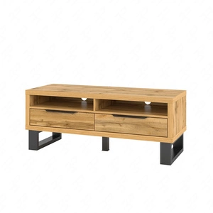 Szafka RTV Halle 124 cm dąb wotan nowoczesny design pojemne szuflady szafka RTV w stylu loftowym wsparta na metalowym stelażu