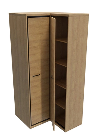 Szafa narożna Mediolan hikora gustowny design szafy wzbogacony o stylowe czarne dodatki idealna szafa do sypialni lub garderoby