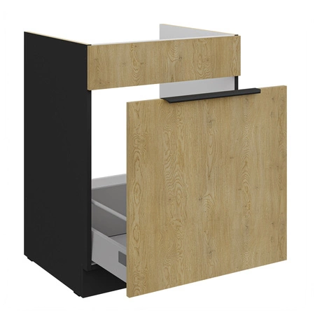 Zestaw mebli kuchennych Crotone 260 cm eleganckie szafki kuchenne o subtelnej i naturalnej kolorystyce metalowe uchwyty krawędziowe