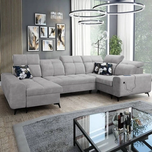 Narożnik z funkcją spania Buffalo IV szary popiel lewostronny narożnik rozkładany z dwoma pojemnikami na pościel welurowa tkanina