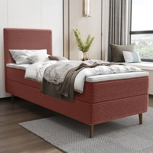 Łóżko kontynentalne Totti 90x200 indyjski róż stylowe łóżko z pojemnikiem na pościel trójwymiarowa tkanina o wyrazistych prążkach