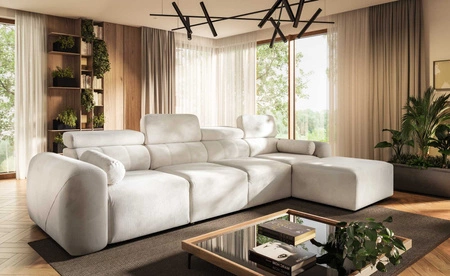 Narożnik z funkcją spania Cantare XII kremowy prawostronny estetyczny i niezwykle komfortowy narożnik z pojemnikiem na pościel