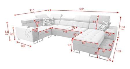 Narożnik z funkcją spania Hampton IV kwarcowy róż prawostronny funkcjonalny narożnik z dostawką która sprawdzi się jako podnóżek