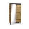Szafa przesuwna z lustrem Bell 120 cm dąb artisan / czarny stylowa szafa do przedpokoju lub biura w stylu loftowym wysoka podstawa