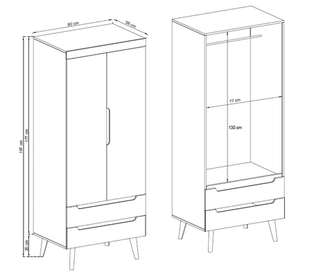 Szafa Atka 80 cm biała / biały połysk / dąb riviera nowoczesny design w stylu skandynawskim z systemem pełnego wysuwu szuflad