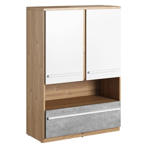 Komoda wysoka Plano 90 cm dąb nash / biały / beton nowoczesna komoda z szufladą i półką funkcjonalny układ szafki solidne wykonanie