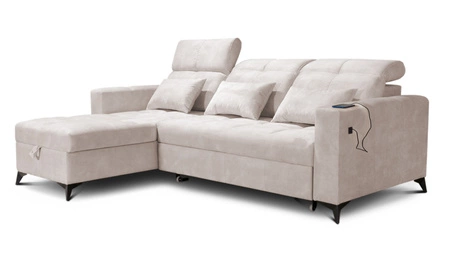 Narożnik z funkcją spania Laredo żółty lewostronny komfortowy i stylowy narożnik rozkładany z pojemnikiem na pościel