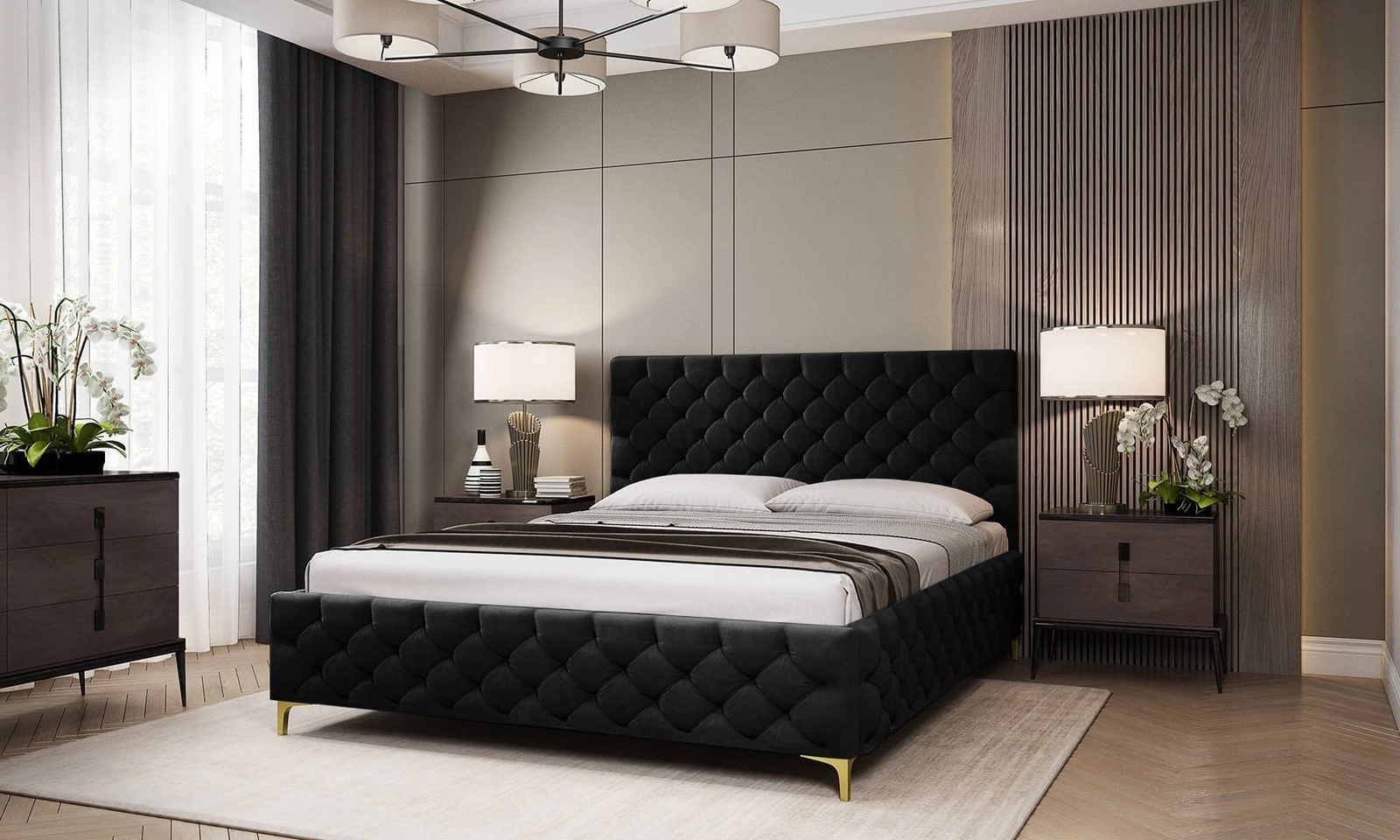 Łóżko z pojemnikiem Fiano 180x200 cm Amor Velvet 4322 czarne