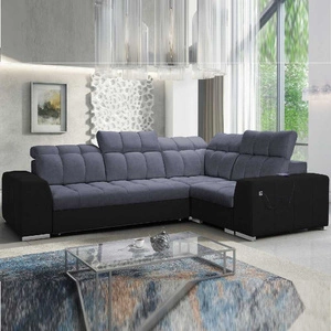 Narożnik z funkcją spania Luigi II grafitowy / czarny prawostronny komfort podczas codziennego wypoczynku narożnik z pojemnikiem na pościel