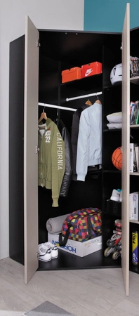 Zestaw mebli Niko czarny / dąb / beż idealna propozycja do pokoju młodzieżowego lub dziecięcego w modnym stylu