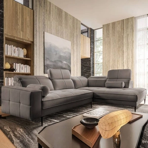 Narożnik Samos szary prawostronny nowoczesny design prosta i stylowa bryła wpisująca się w każdą aranżację regulowane zagłówki