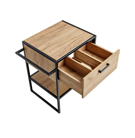 Zestaw mebli łazienkowych Brooklin dąb craft złoty stylowy zestaw z szafką pod umywalkę nablatową industrialny charakter brył