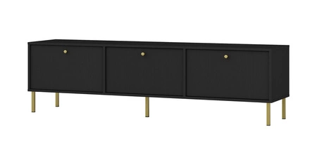 Szafka RTV Kioto II 180 cm czarny grafit stylowy design metalowe złote nogi szafka z drzwiami otwieranymi do dołu