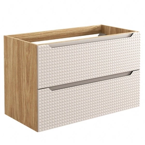 Szafka pod umywalkę Luxor 90 cm dąb olejowany / beżowy designerska szafka z pojemnymi szufladami oryginalne trójwymiarowe ryflowanie