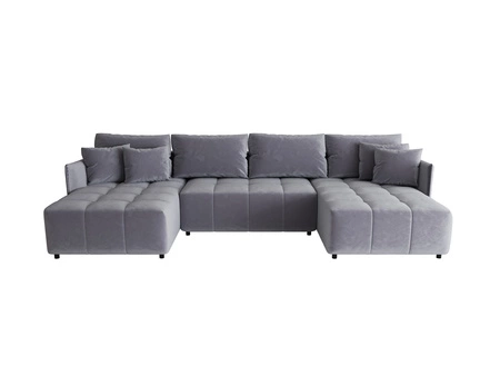 Narożnik z funkcją spania Oroso U błękitny pojemnik na pościel miękka tkanina typu velvet z powłoką hydrofobową ozdobne pikowania