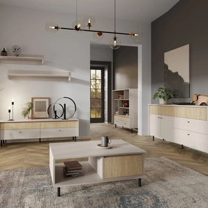 Zestaw mebli Cappo beż piaskowy / dąb olejowany stylowe meble do salonu w subtelnej kolorystyce i minimalistycznym wykończeniu