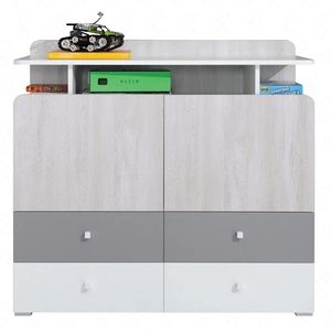 Komoda z szufladami Arona 110 cm biała / dąb wilton biały / szara idealna do pokoju młodzieżowego funkcjonalna i pojemna