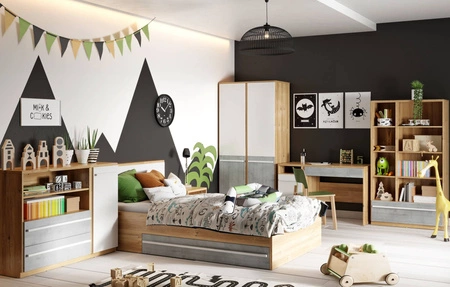 Szafa Plano 90 cm dąb nash / biały / beton nowoczesna i stylowa szafa do pokoju młodzieżowego uniwersalne połączenie kolorystyczne