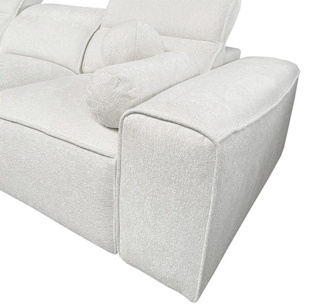 Narożnik z funkcją spania Viano XII jasny brąz lewostronny narożnik o ciekawym kształcie regulowane zagłówki ozdobne poduszki