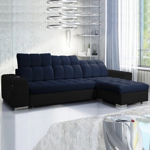 Narożnik z funkcją spania Luigi granatowy / czarny prawostronny narożnik z dwoma pojemnikami na pościel tkanina o ciekawej strukturze