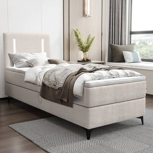 Łóżko kontynentalne Norco 90x200 ecru stylowe łóżko z pojemnikiem na pościel oświetlenie umieszczone w zagłówku nadaje wyjątkowości