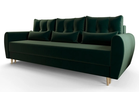 Sofa z funkcją spania Rovigo butelkowa zieleń lekka forma o eleganckim charakterze doskonała do każdego wnętrza miękka tkanina