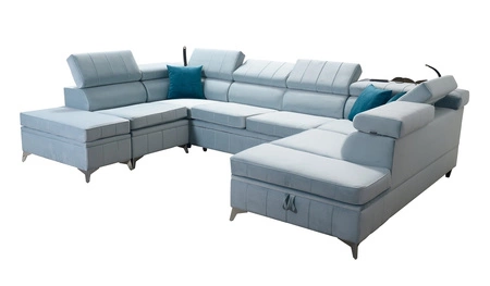 Narożnik z funkcją spania Rava VIII lawendowy róż prawostronny elegancki design gustowna bryła z gwarancją komfortu miękka tkanina