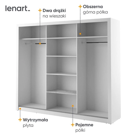 Szafa przesuwna z lustrem Arti 250 cm biała pojemna szafa do sypialni przedpokoju lub garderoby drzwi szafy wykończone dużymi lustrami