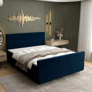 Łóżko kontynentalne Benet 180x200 granatowy w nowoczesnym skandynawskim stylu z charakterystycznym wezgłowiem oraz zanóżkiem