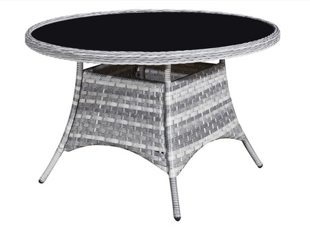 Zestaw mebli ogrodowych Moderno jasny szary stylowy design zestaw mebli do przydomowej strefy wypoczynku okrągły stolik kawowy