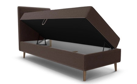 Łóżko kontynentalne Totti 80x200 brązowe stylowe łóżko z pojemnikiem na pościel trójwymiarowa tkanina o wyrazistych prążkach