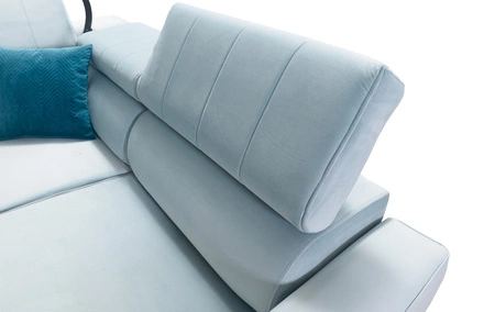 Narożnik z funkcją spania Rava V żółty lewostronny komfortowy narożnik z pojemnikami na pościel oraz wielofunkcyjną lampką