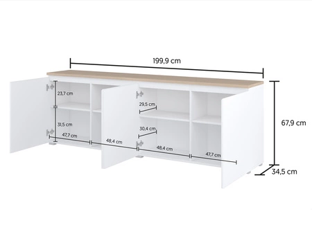 Zestaw mebli Modo biały / dąb mauvella prosta forma w nowoczesnym wydaniu zachwyci miłośników minimalistycznych wnętrz frezowane uchwyty