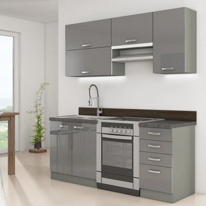 Zestaw mebli kuchennych Grey 180 cm fronty w połysku niepowtarzalny styl szafek dopasuje się do wnętrza każdej kuchni