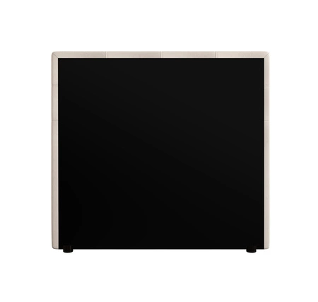 Łóżko kontynentalne Kansas 120x200 beżowe w nowoczesnym skandynawskim stylu z tapicerowanym zagłówkiem oraz zanóżkiem