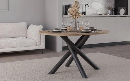 Stół Lyon 100x138 cm dąb artisan / czarny stylowy stół do jadalni osadzony na designerskich nogach typu pająk regulacja wysokości