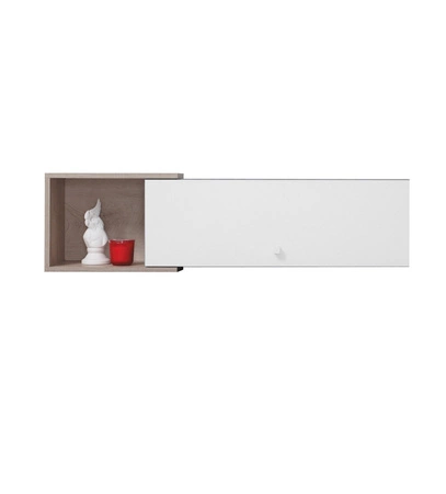 Półka wisząca z drzwiami Epsilon 110 cm beton / biała / dąb nowoczesny design mebla wysoka jakość obrzeża półki wykończone specjalną okleiną