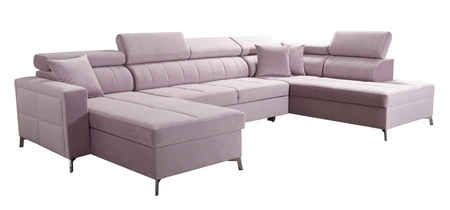 Narożnik z funkcją spania Nausa VI granatowy lewostronny stylowy narożnik do salonu o komfortowym wykończeniu miękka tkanina typu velvet