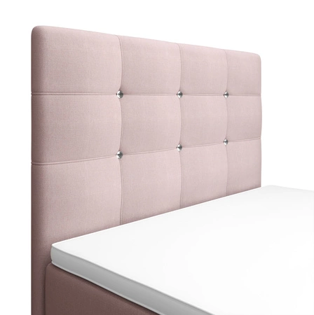 Łóżko kontynentalne Kansas 90x200 pudrowy róż w nowoczesnym skandynawskim stylu z tapicerowanym zagłówkiem oraz zanóżkiem