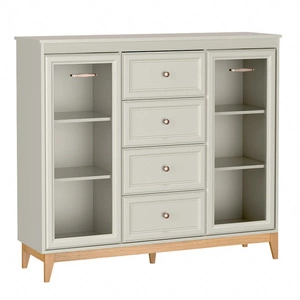 Komoda z szufladami Windsor 142 cm beżowy / dąb niezwykle elegancka komoda z przeszkleniem doskonała propozycja do jadalni i salonu