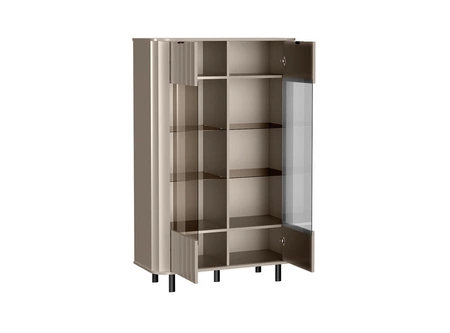 Witryna niska Novado 98 cm clay grey nowoczesna witryna o lekkim stylu zaokrąglone krawędzie metalowe uchwyty wysokie nogi