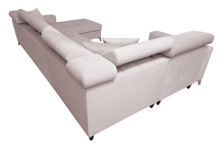 Narożnik z funkcją spania Nausa V jasny brąz prawostronny elegancki narożnik do salonu wykonany z miękkiej tkaniny typu velvet