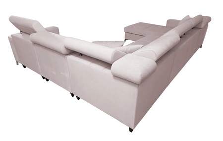 Narożnik z funkcją spania Nausa VII szary lewostronny elegancki narożnik do salonu wykonany z miękkiej tkaniny typu velvet