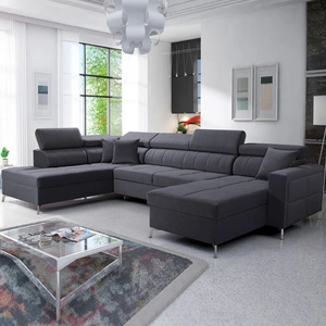 Narożnik z funkcją spania Nausa VI grafitowy prawostronny stylowy narożnik do salonu o komfortowym wykończeniu tkanina typu velvet