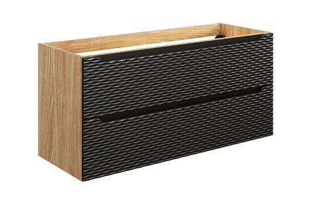 Szafka pod umywalkę Ocean 120 cm dąb olejowany / czarny funkcjonalna szafka z frezowanymi uchwytami stylowe ryflowania w kształcie fal